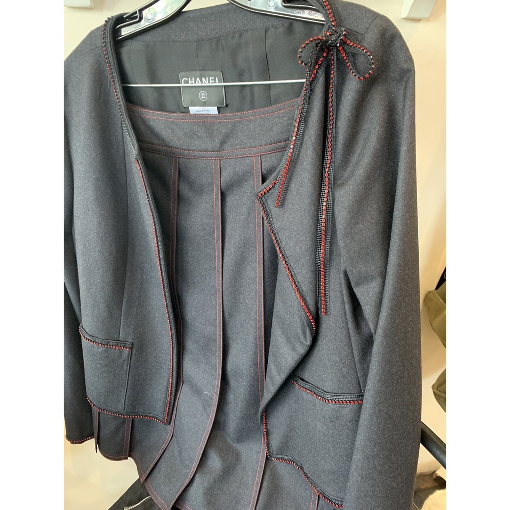 CHANEL Skirt Suit Rhinestone Embellishment Knife Pleat Skirt 42